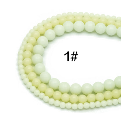 Luminous Stone Beads, Glow in the Dark, Blue/ Green/ Yellow/ Purple Fluorescent Sphere Ball Beads, 14" Strand (TR-014)