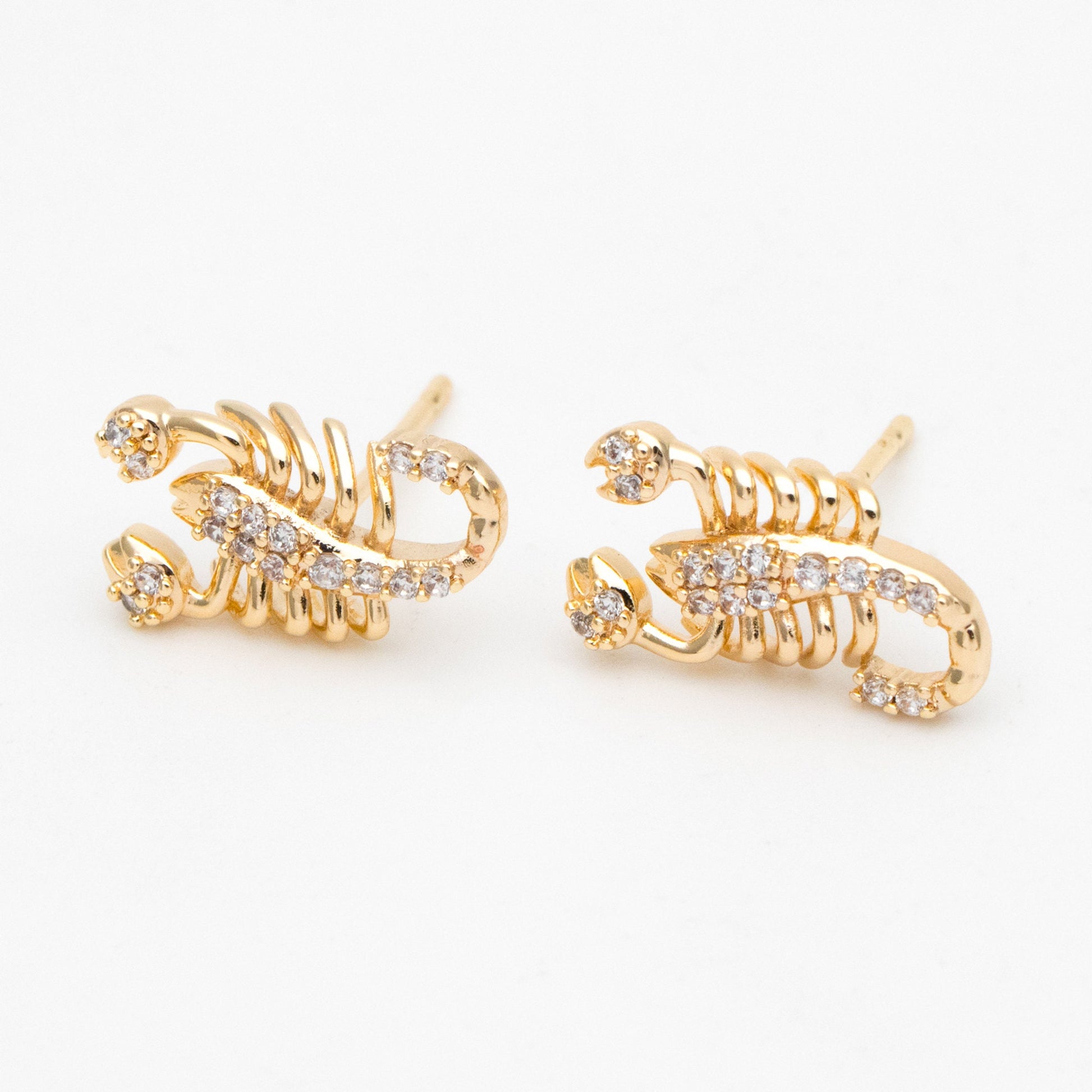 4pcs CZ Pave Gold Scorpion Ear post, 18K Gold Plated Brass Scorpio Ear Studs, Jewelry Supplies (GB-3392)