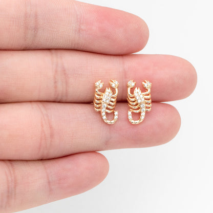 4pcs CZ Pave Gold Scorpion Ear post, 18K Gold Plated Brass Scorpio Ear Studs, Jewelry Supplies (GB-3392)