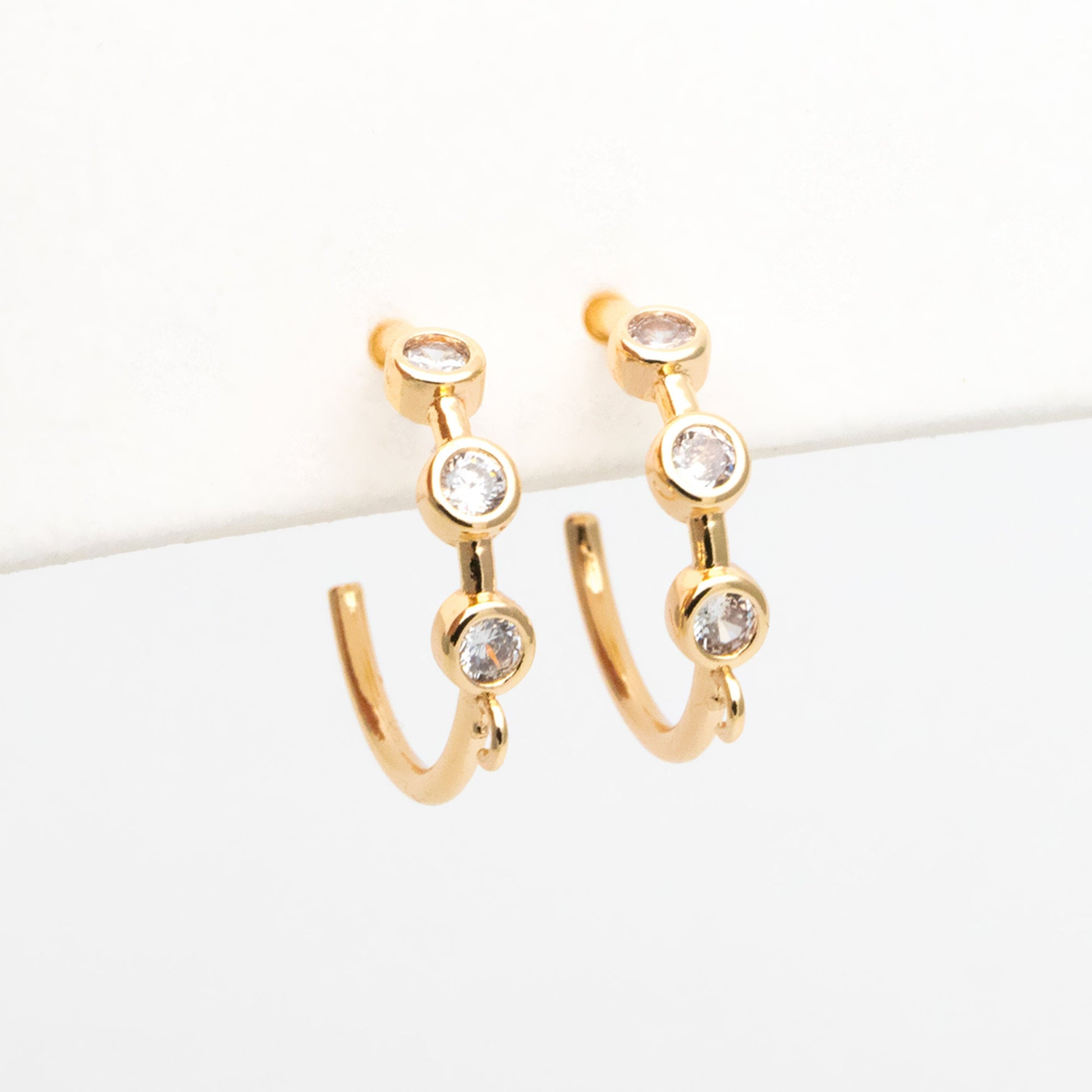 4pcs CZ Pave Gold Hoop Earrings 18mm, Gold Plated Brass, Round Circle Earrings (#GB-3398)