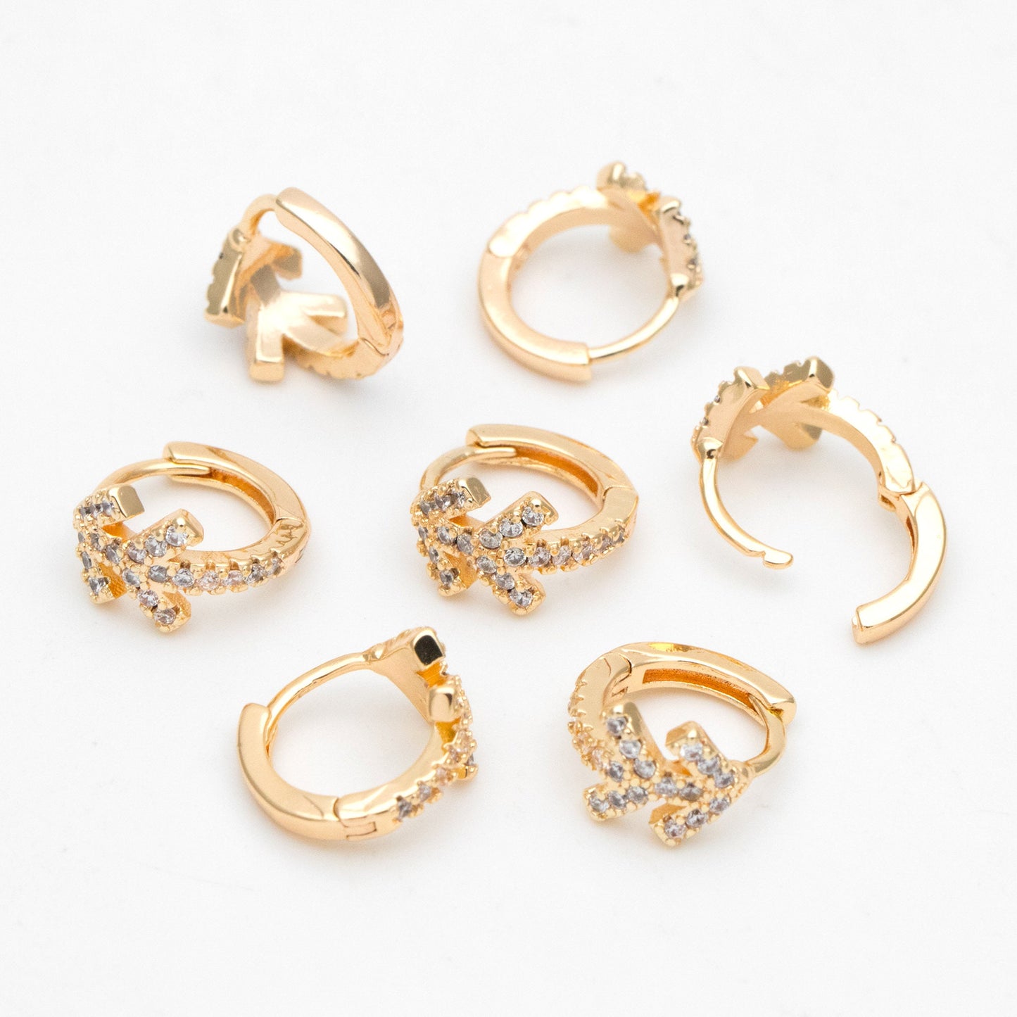 4pcs CZ Pave Arrow Hoop Earrings, 10mm, Huggie Earrings, Minimalist Earring, Small Gold Hoops Earring (GB-3399-D)