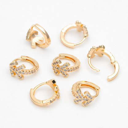 4pcs CZ Pave Arrow Hoop Earrings, 10mm, Huggie Earrings, Minimalist Earring, Small Gold Hoops Earring (GB-3399-D)
