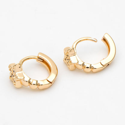 4pcs CZ Paved Tiny Star Hoop Earrings, Round Leverback Ear Hooks, 18K Gold plated Brass, Cartilage Hoop (GB-3399-A)
