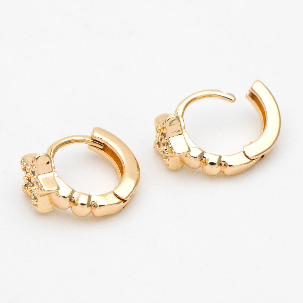 4pcs CZ Paved Tiny Star Hoop Earrings, Round Leverback Ear Hooks, 18K Gold plated Brass, Cartilage Hoop (GB-3399-A)
