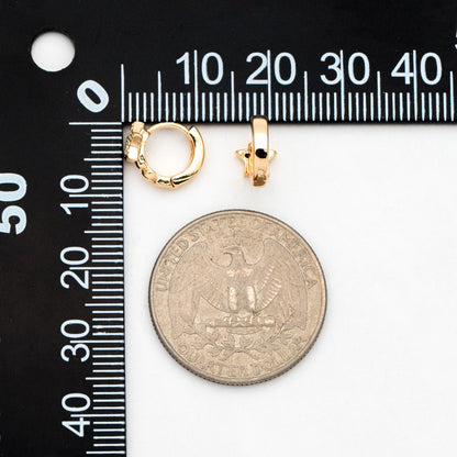 4pcs CZ Paved Tiny Star Hoop Earrings, Round Leverback Ear Hooks, 18K Gold plated Brass, Cartilage Hoop (GB-3399-A)