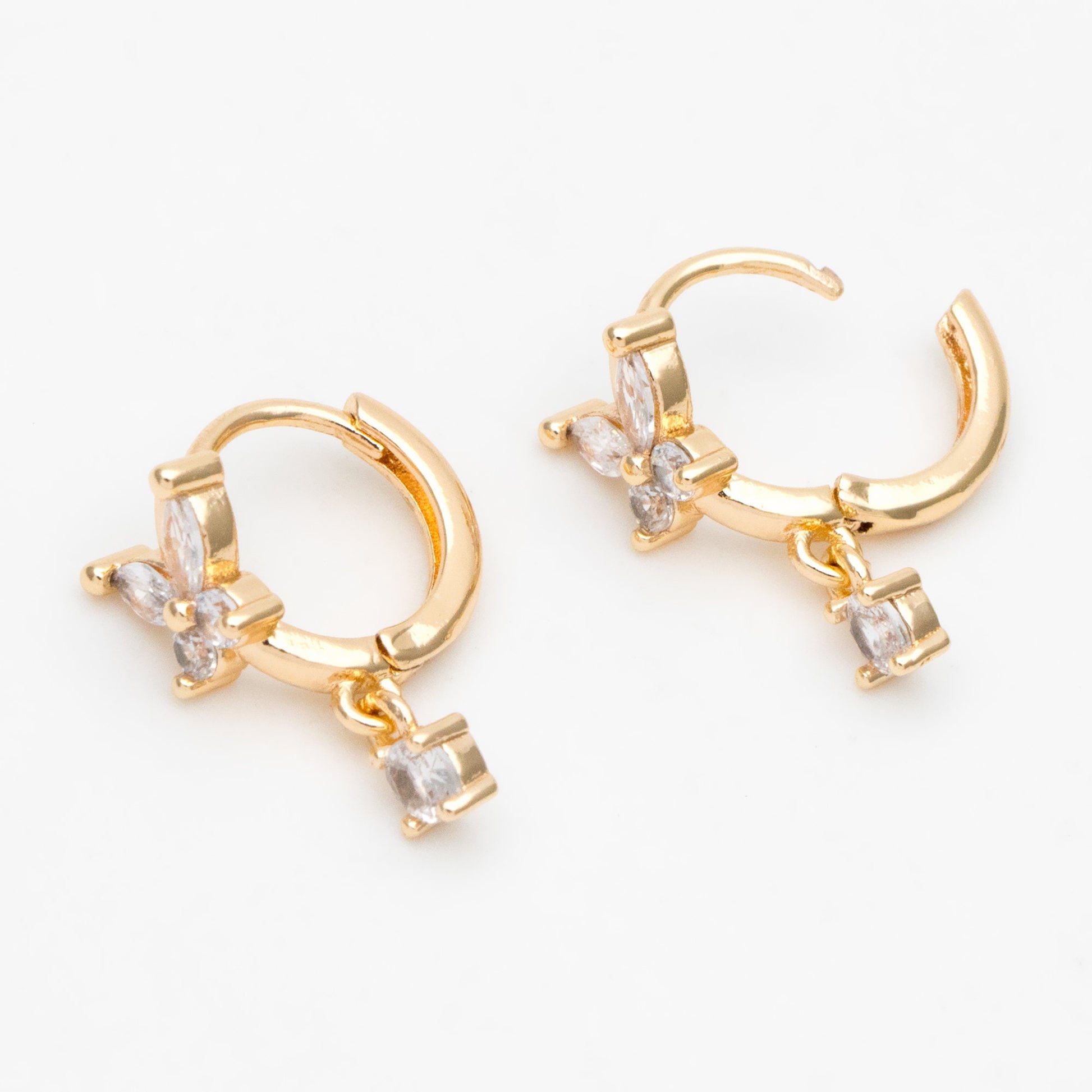 4pcs CZ Pave Butterfly Hoop Earrings, 18K Gold plated Brass, Dainty Earring, Small Gold Hoops Earring (GB-3477-F)