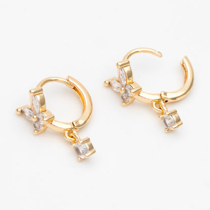 4pcs CZ Pave Butterfly Hoop Earrings, 18K Gold plated Brass, Dainty Earring, Small Gold Hoops Earring (GB-3477-F)