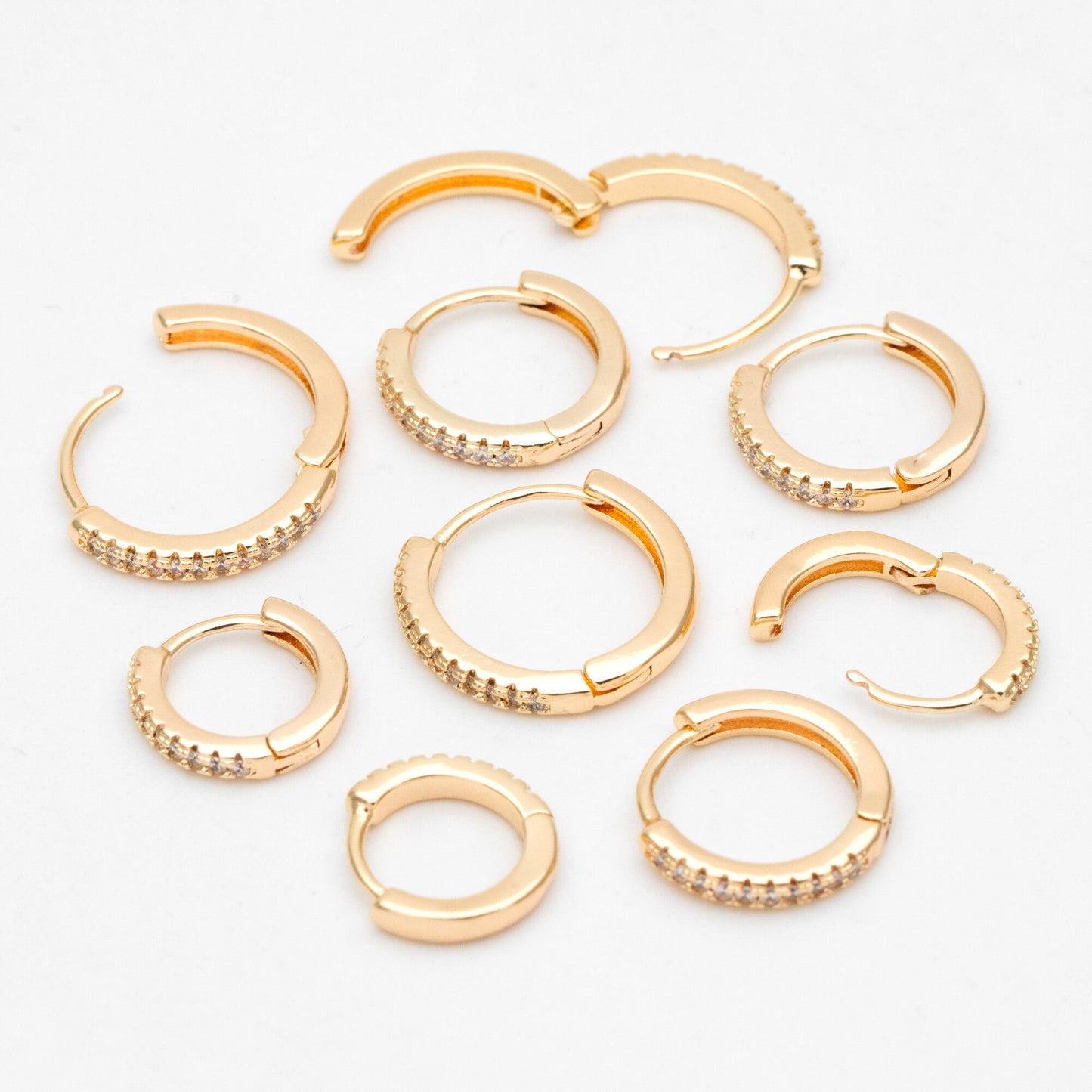 4pcs CZ Pave Hoop Earrings, 10/12/14mm, Huggie Earrings, Minimalist Earring, Small Gold Hoops Earring (GB-3405)