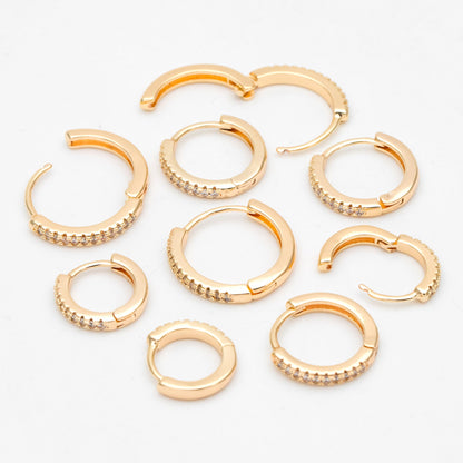 4pcs CZ Pave Hoop Earrings, 10/12/14mm, Huggie Earrings, Minimalist Earring, Small Gold Hoops Earring (GB-3405)