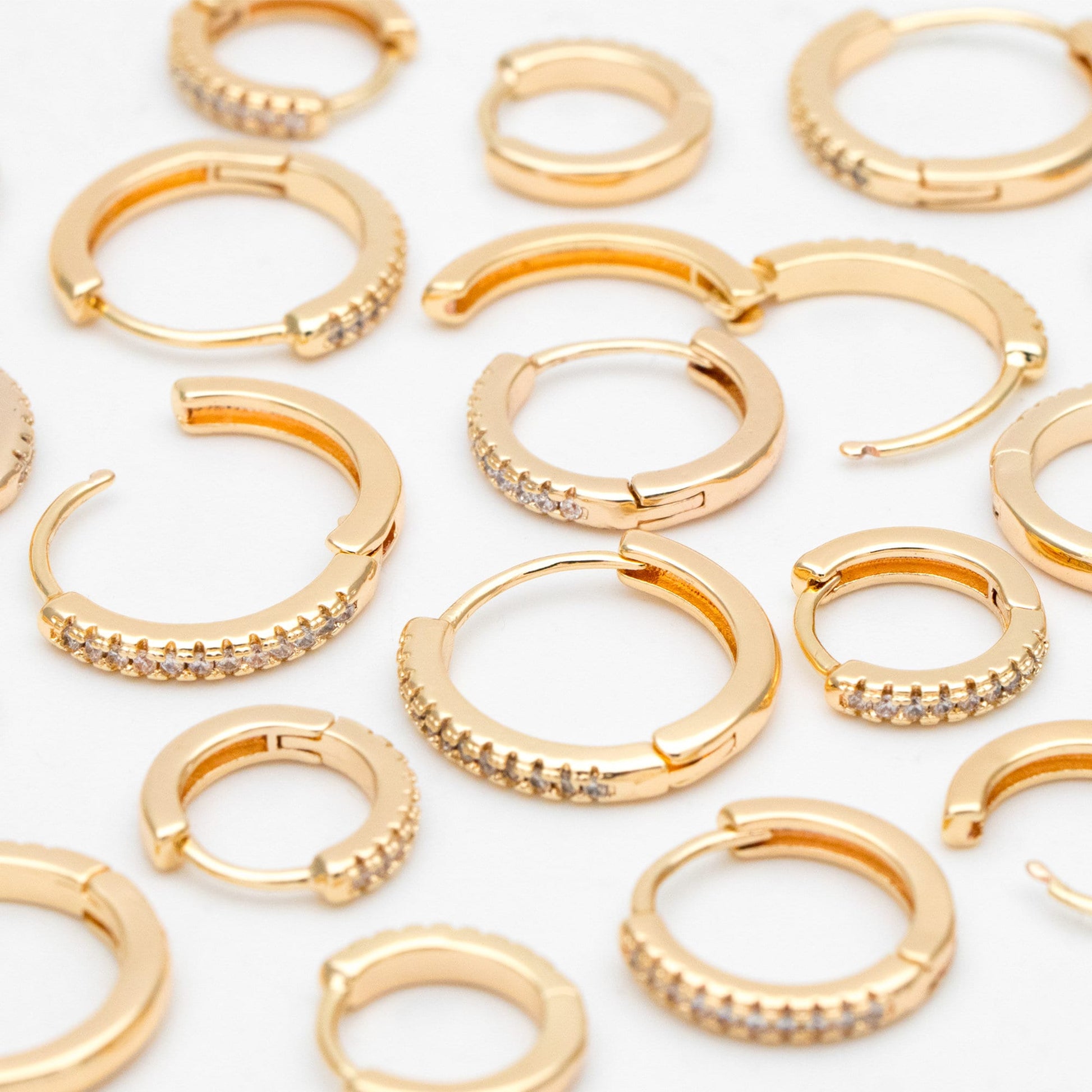 4pcs CZ Pave Hoop Earrings, 10/12/14mm, Huggie Earrings, Minimalist Earring, Small Gold Hoops Earring (GB-3405)