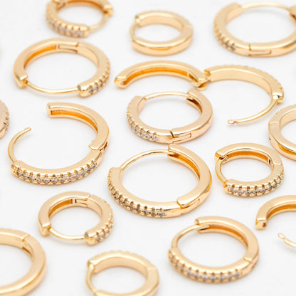 4pcs CZ Pave Hoop Earrings, 10/12/14mm, Huggie Earrings, Minimalist Earring, Small Gold Hoops Earring (GB-3405)