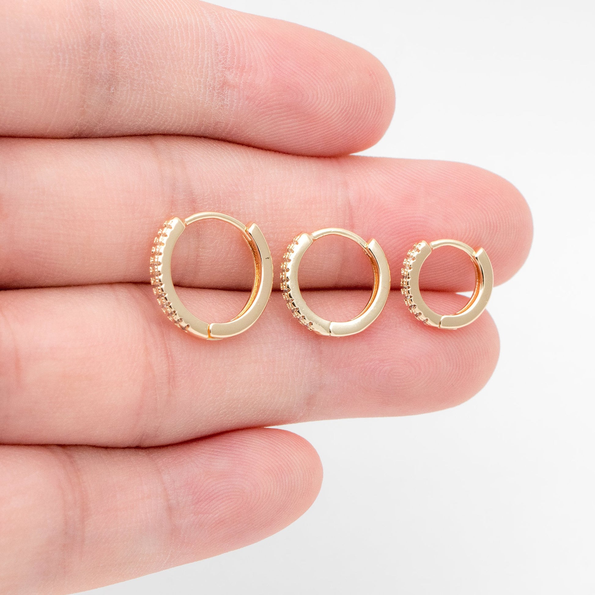 4pcs CZ Pave Hoop Earrings, 10/12/14mm, Huggie Earrings, Minimalist Earring, Small Gold Hoops Earring (GB-3405)
