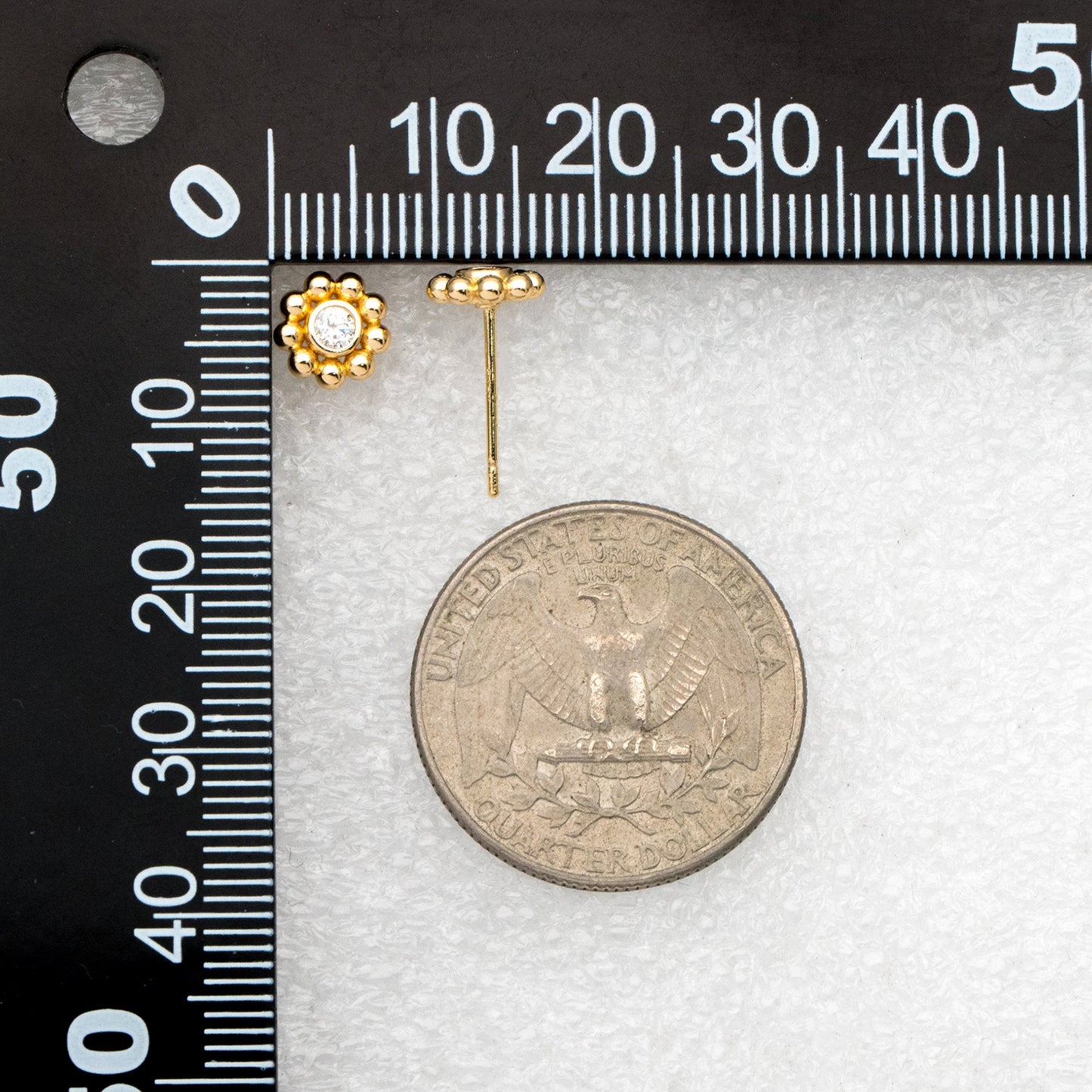 10pcs CZ Pave Gold Flower Ear Posts 7mm, Gold Plated Brass Stud Earrings, DIY Ear Findings (GB-3406)