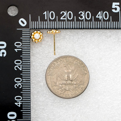 10pcs CZ Pave Gold Flower Ear Posts 7mm, Gold Plated Brass Stud Earrings, DIY Ear Findings (GB-3406)