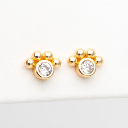10pcs CZ Pave Pet Paw Print Ear Posts 5x7mm, Gold Plated Brass Stud Earring (GB-3526-A)