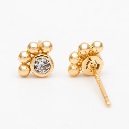 10pcs CZ Pave Pet Paw Print Ear Posts 5x7mm, Gold Plated Brass Stud Earring (GB-3526-A)