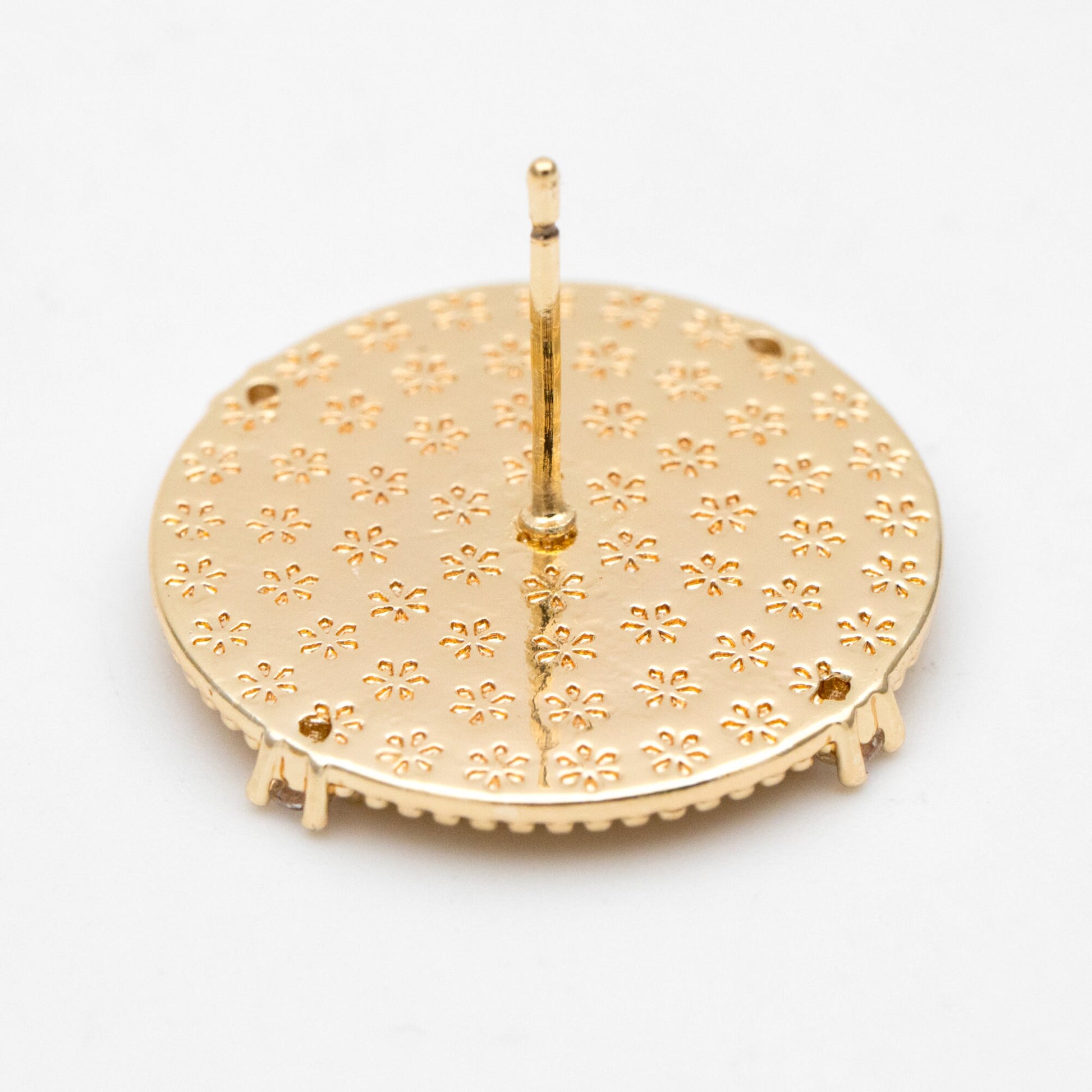 4pcs CZ Pave Gold Blank Base Tray Cabochon Earring Setting, Gold plated Brass Bezel Cabochon Ear Post (GB-3411)