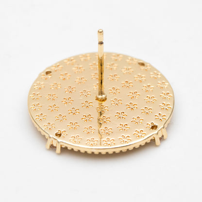 4pcs CZ Pave Gold Blank Base Tray Cabochon Earring Setting, Gold plated Brass Bezel Cabochon Ear Post (GB-3411)