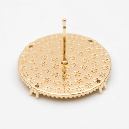 4pcs CZ Pave Gold Blank Base Tray Cabochon Earring Setting, Gold plated Brass Bezel Cabochon Ear Post (GB-3411)