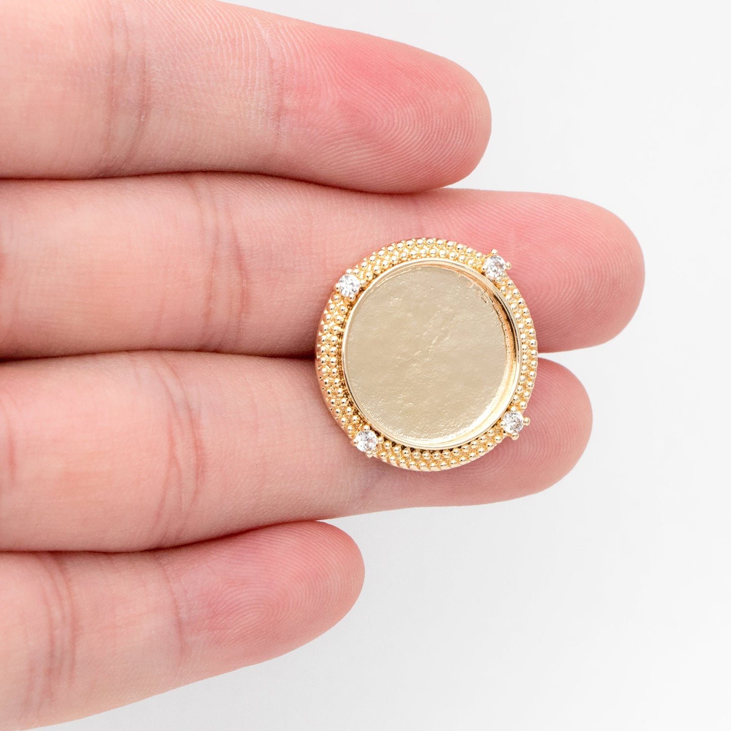 4pcs CZ Pave Gold Blank Base Tray Cabochon Earring Setting, Gold plated Brass Bezel Cabochon Ear Post (GB-3411)