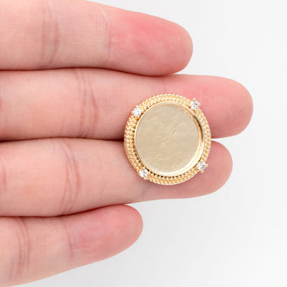 4pcs CZ Pave Gold Blank Base Tray Cabochon Earring Setting, Gold plated Brass Bezel Cabochon Ear Post (GB-3411)