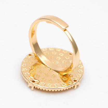 4pcs CZ Pave Gold Blank Base Tray Cabochon Ring Setting, Gold plated Brass Bezel Cabochon Adjustable Ring (#GB-3415)