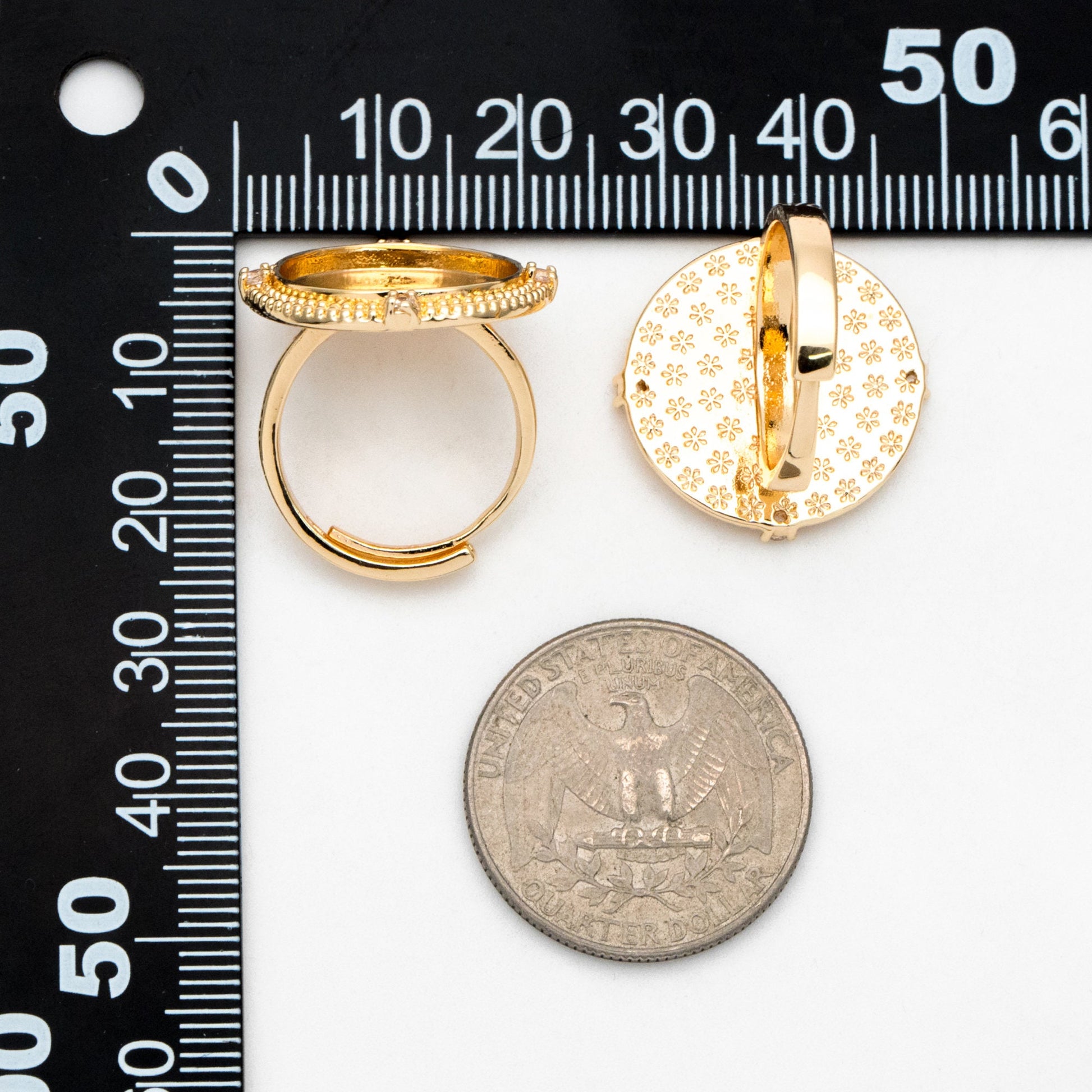 4pcs CZ Pave Gold Blank Base Tray Cabochon Ring Setting, Gold plated Brass Bezel Cabochon Adjustable Ring (#JZ-050)