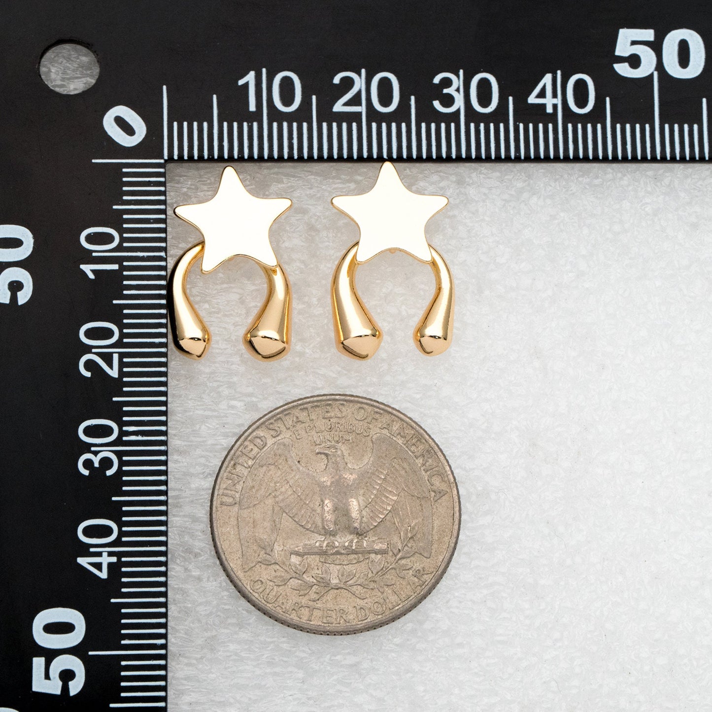 4pcs Gold Star Ear Posts, Real Gold Plated Brass, Star Stud Earrings (#GB-3348)