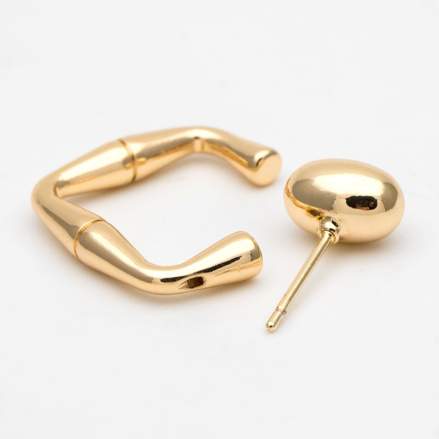 4pcs Oval Bead Ear Post with Square Ear Back, Geometric Earring Posts, 18K Gold Plated Earring Studs (GB-3349)