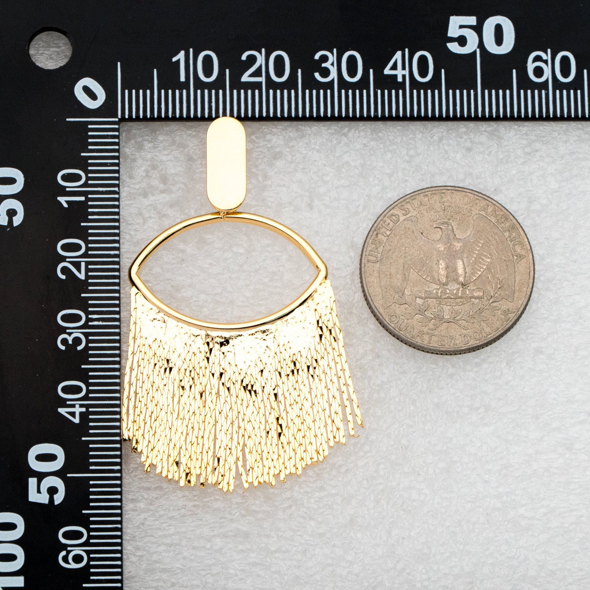 4pcs Gold Oval Hoop Tassel Ear Posts 52mm, 18K Gold plated Brass Dangling Stud Earring (GB-3351)