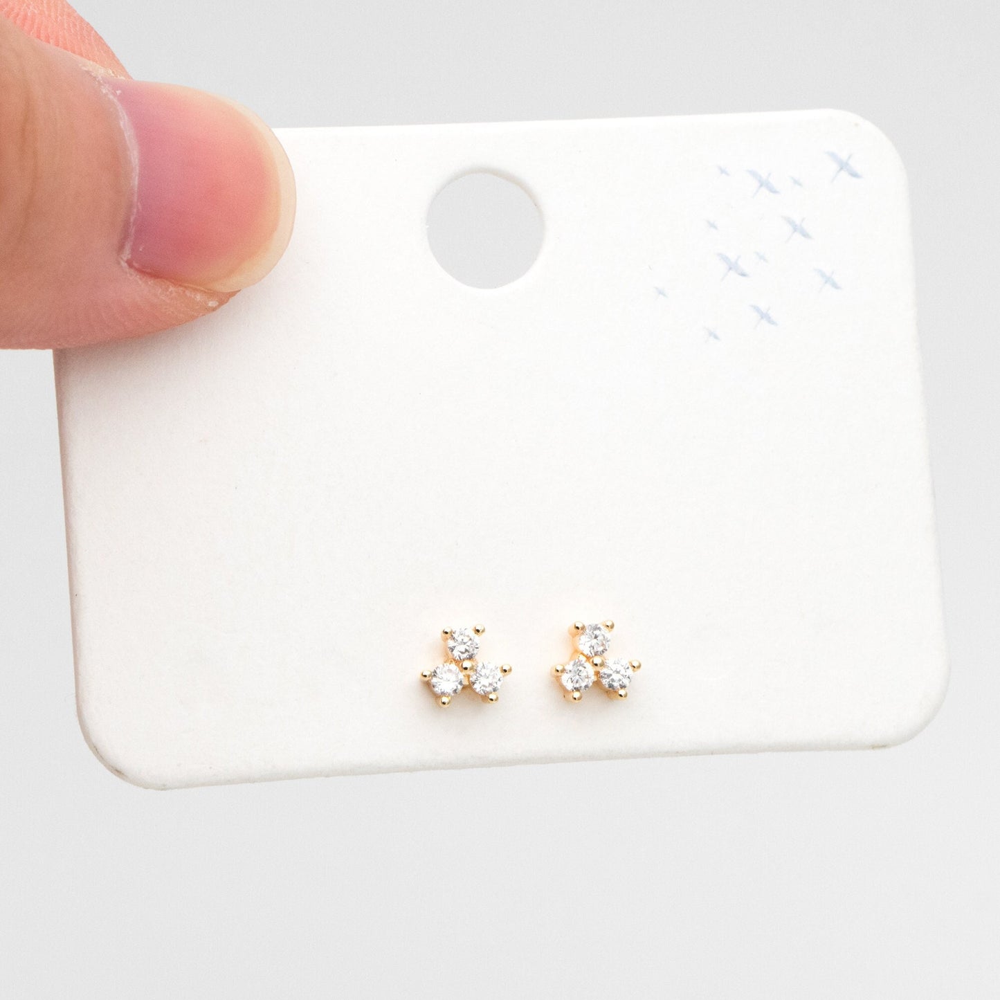 10pcs Gold Plated CZ Pave Ear Posts: Tiny Trinity Stud Earrings (GB-3395)