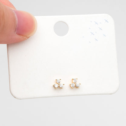 10pcs Gold Plated CZ Pave Ear Posts: Tiny Trinity Stud Earrings (GB-3395)