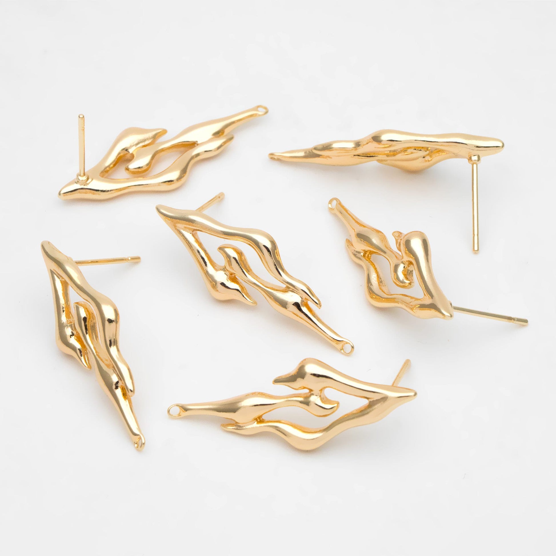 4pcs Gold Irregular Melting Earring Posts, 18K Gold plated Brass, Stud Earring Components (GB-3412)
