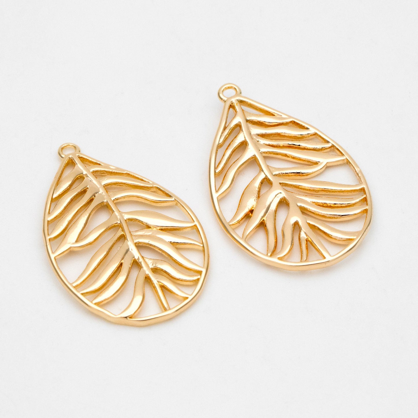 10pcs Gold/ Silver Hollow Leaf Pendants 27x17mm, 18K Gold/ Rhodium plated Brass Leaf Charms (GB-3057-B)
