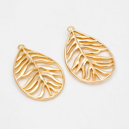 10pcs Gold/ Silver Hollow Leaf Pendants 27x17mm, 18K Gold/ Rhodium plated Brass Leaf Charms (GB-3057-B)