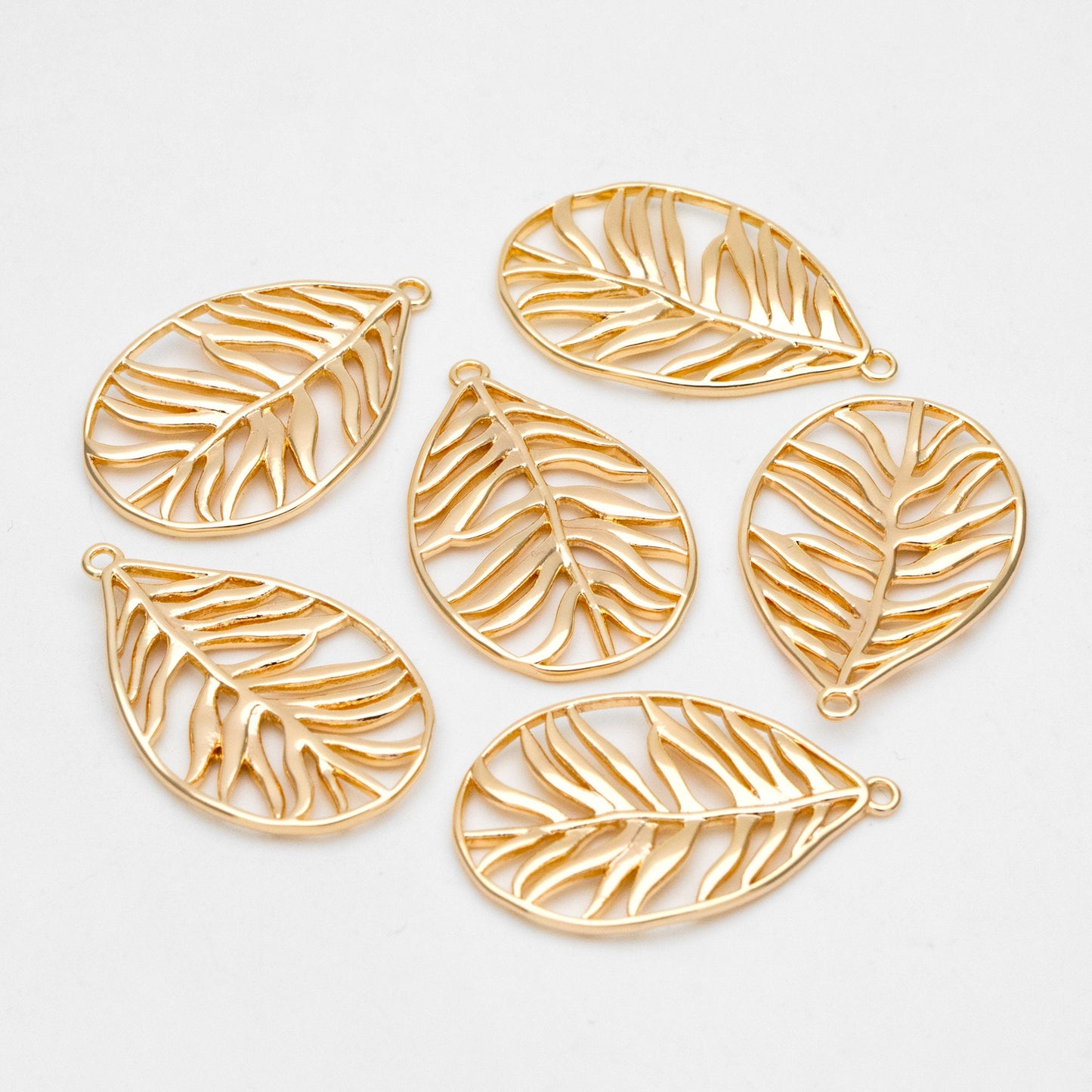 10pcs Gold/ Silver Hollow Leaf Pendants 27x17mm, 18K Gold/ Rhodium plated Brass Leaf Charms (GB-3057-B)