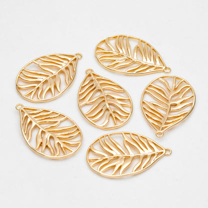 10pcs Gold/ Silver Hollow Leaf Pendants 27x17mm, 18K Gold/ Rhodium plated Brass Leaf Charms (GB-3057-B)