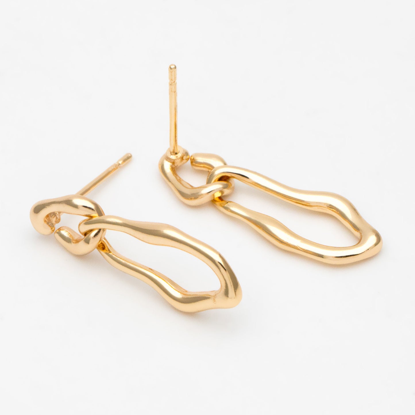 4pcs Gold Chain Link Earring Studs, 18K Gold plated Brass, Oval Hoop Chain Ear Posts (GB-3417)