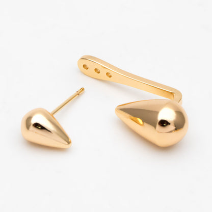 4pcs Teardrop Ear Post with Teardrop Charm, Geometric Earring Posts, 18K Gold Plated Earring Studs (GB-3421)