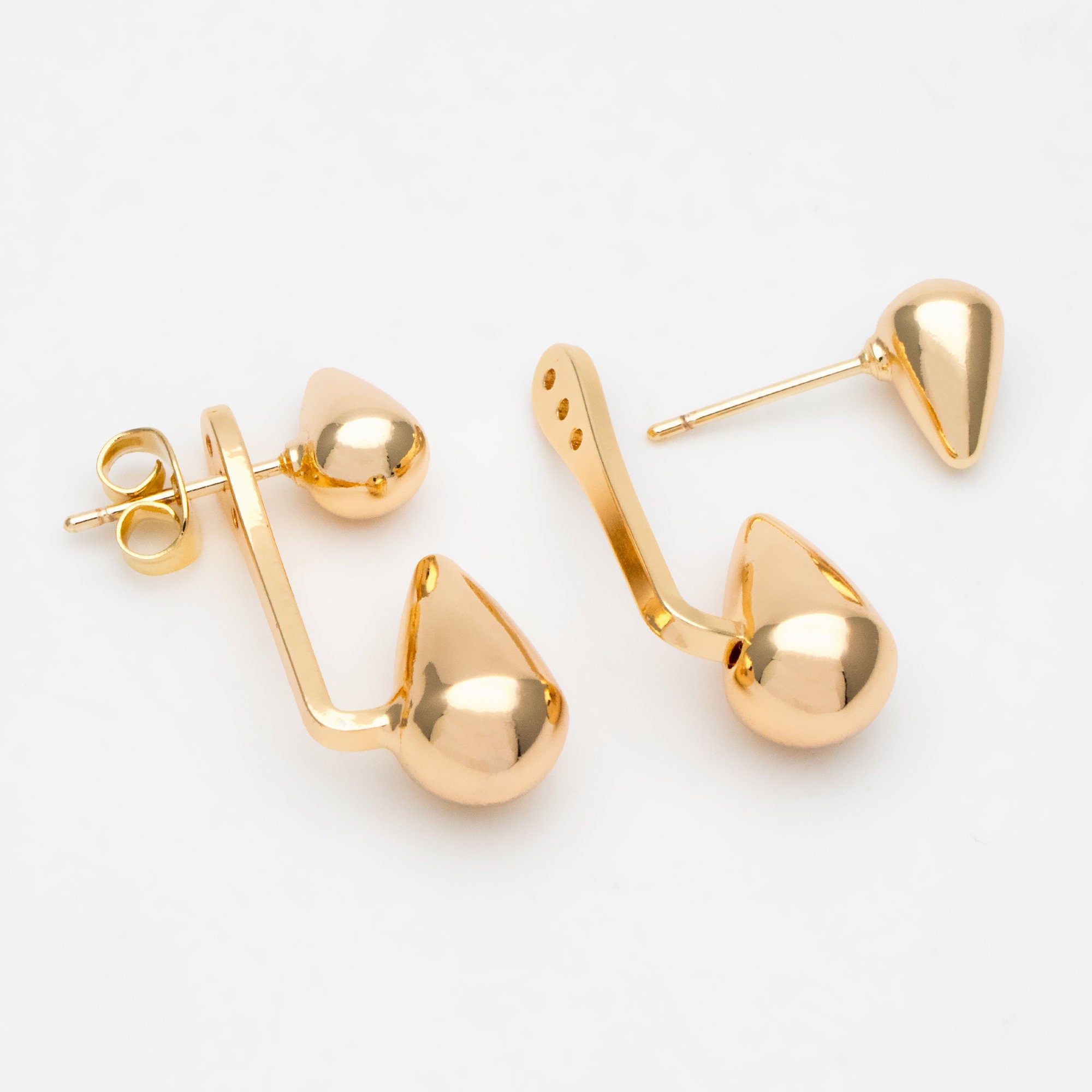 4pcs Teardrop Ear Post with Teardrop Charm, Geometric Earring Posts, 18K Gold Plated Earring Studs (GB-3421)