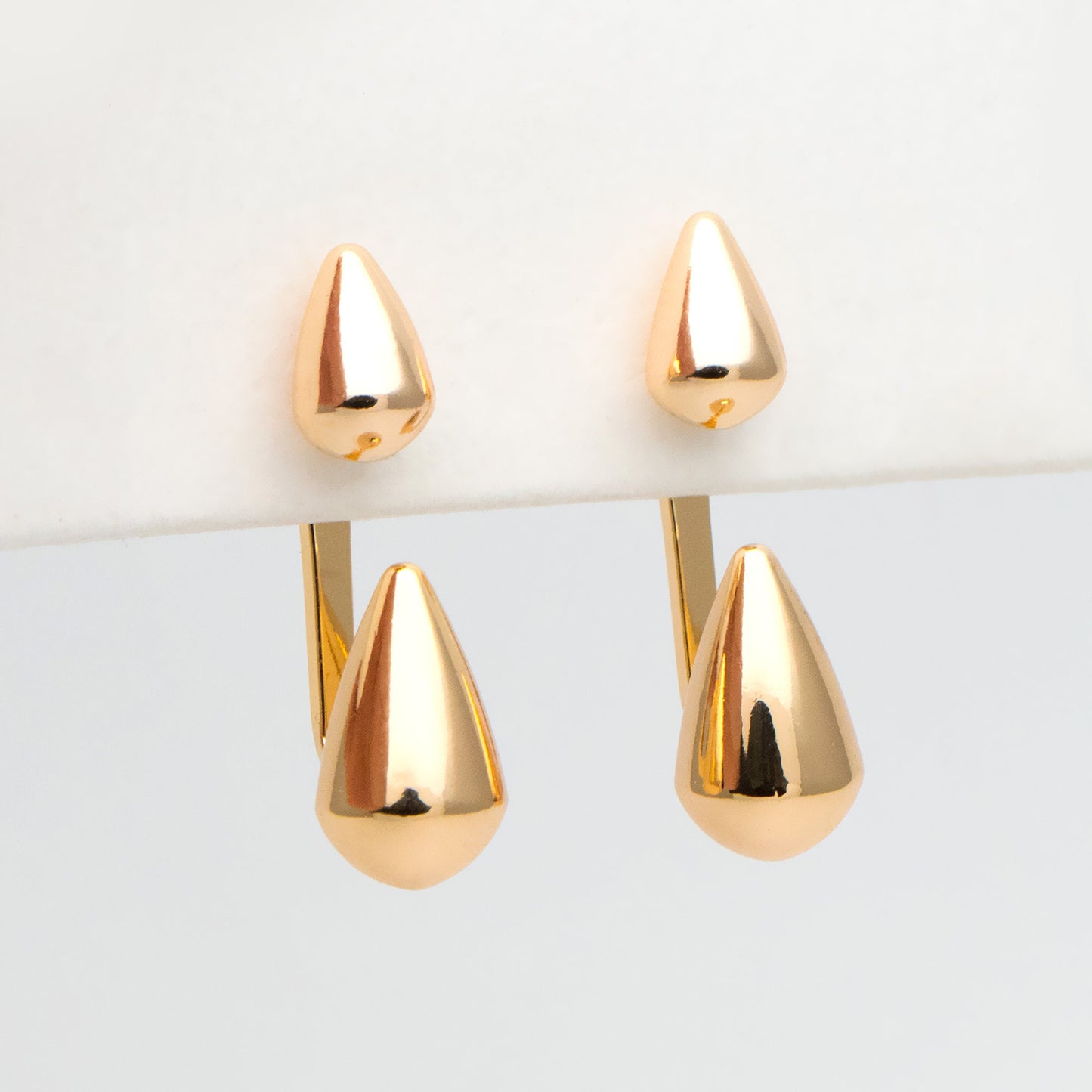 4pcs Teardrop Ear Post with Teardrop Charm, Geometric Earring Posts, 18K Gold Plated Earring Studs (GB-3421)