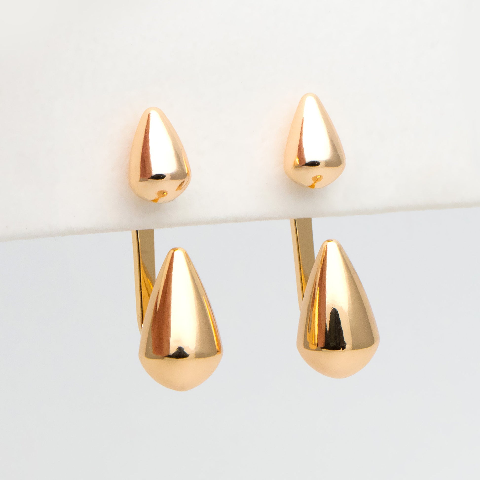 4pcs Teardrop Ear Post with Teardrop Charm, Geometric Earring Posts, 18K Gold Plated Earring Studs (GB-3421)