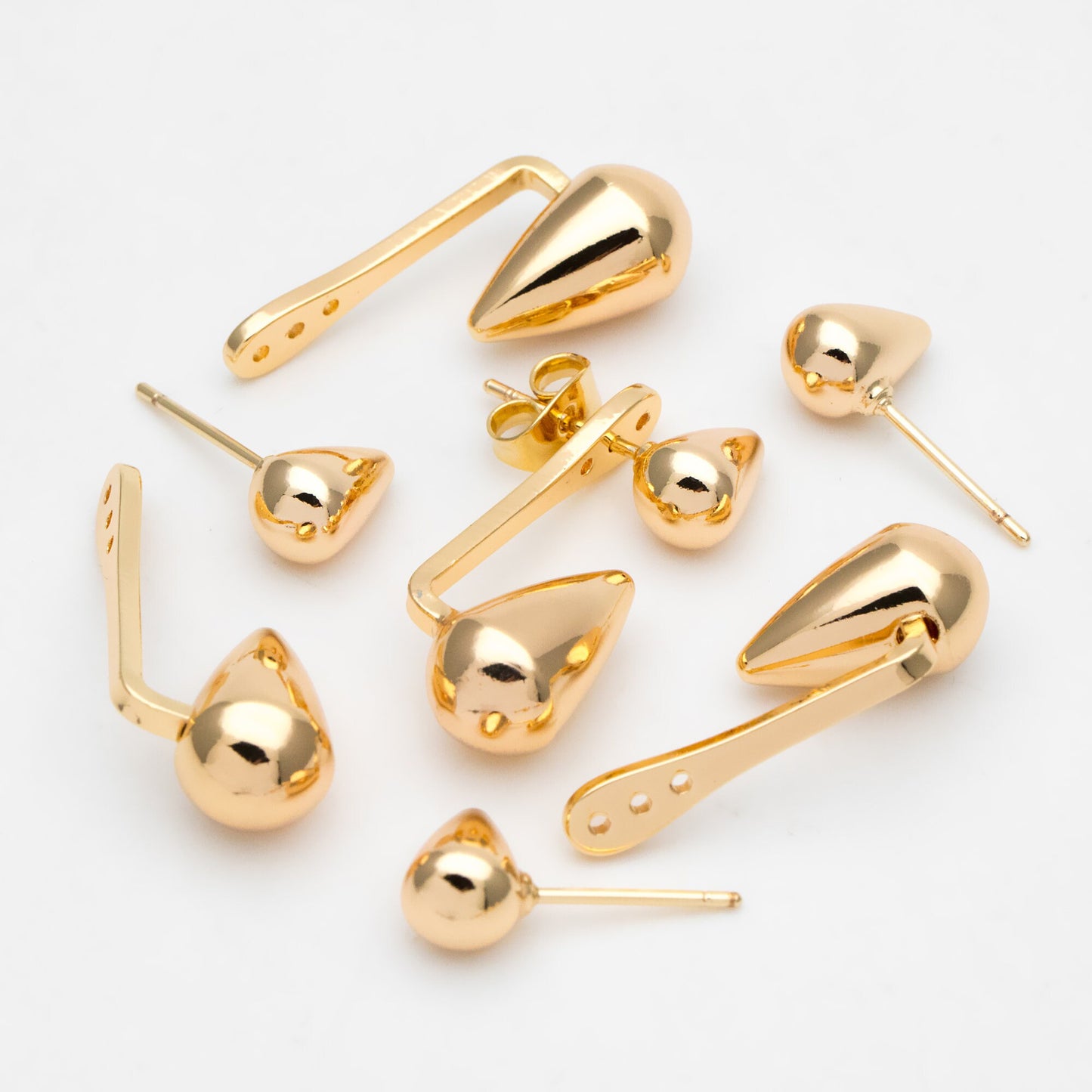 4pcs Teardrop Ear Post with Teardrop Charm, Geometric Earring Posts, 18K Gold Plated Earring Studs (GB-3421)