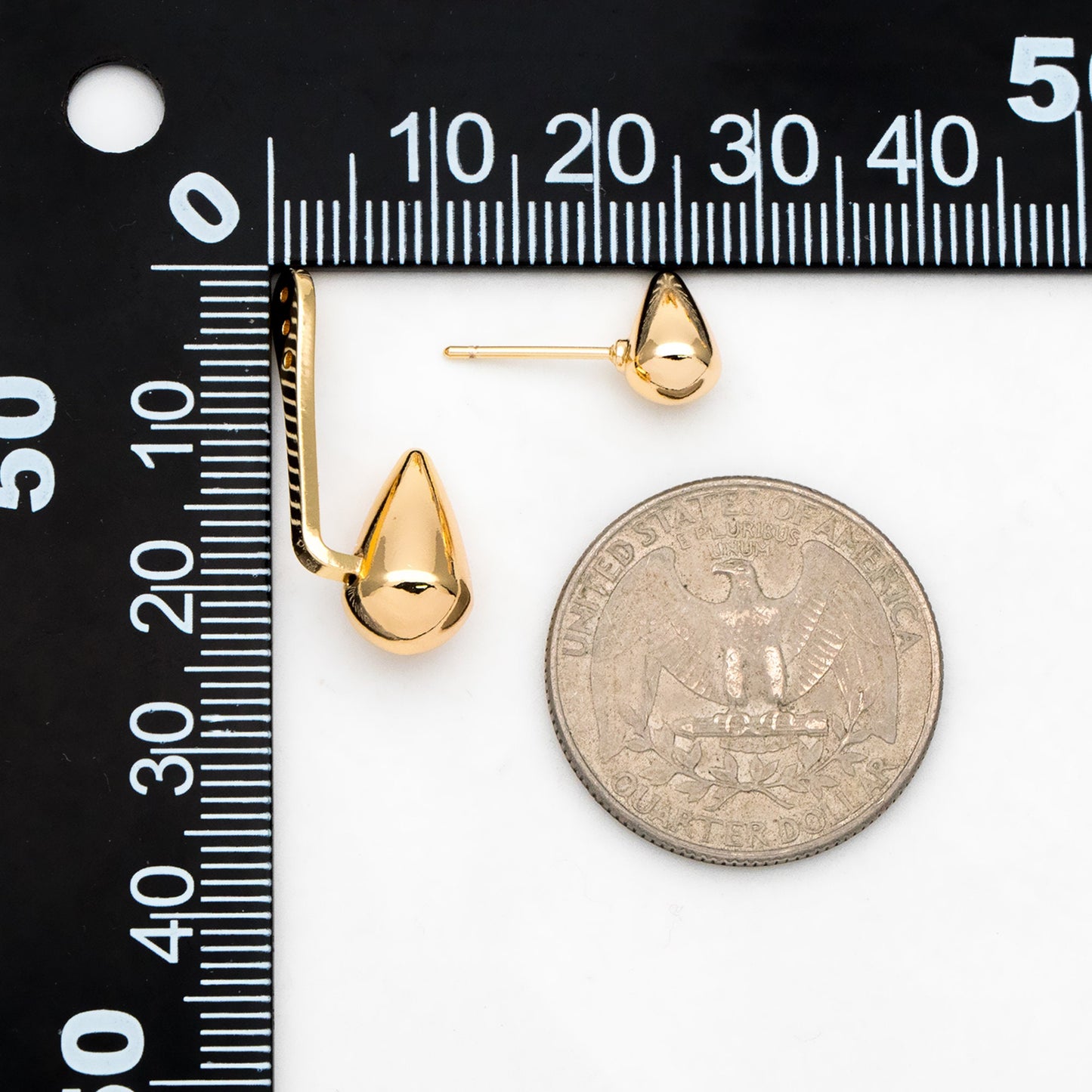 4pcs Teardrop Ear Post with Teardrop Charm, Geometric Earring Posts, 18K Gold Plated Earring Studs (GB-3421)