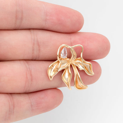 4pcs CZ Pave Leaf Earring, Flower Ear Posts, Dainty Earrings, Jewelry Making, Diy Material, Jewelry Supplies (GB-3425)