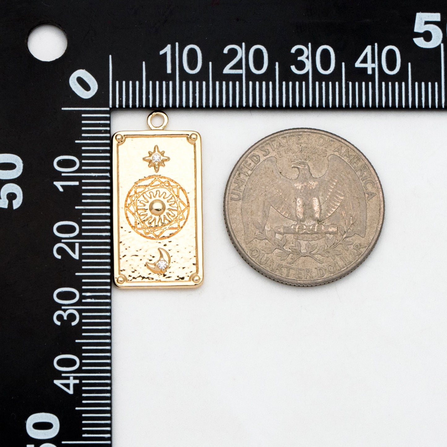 4pcs CZ Pave Gold Rectangle Charms, Sun Moon and Star Pendants (GB-2991-B)