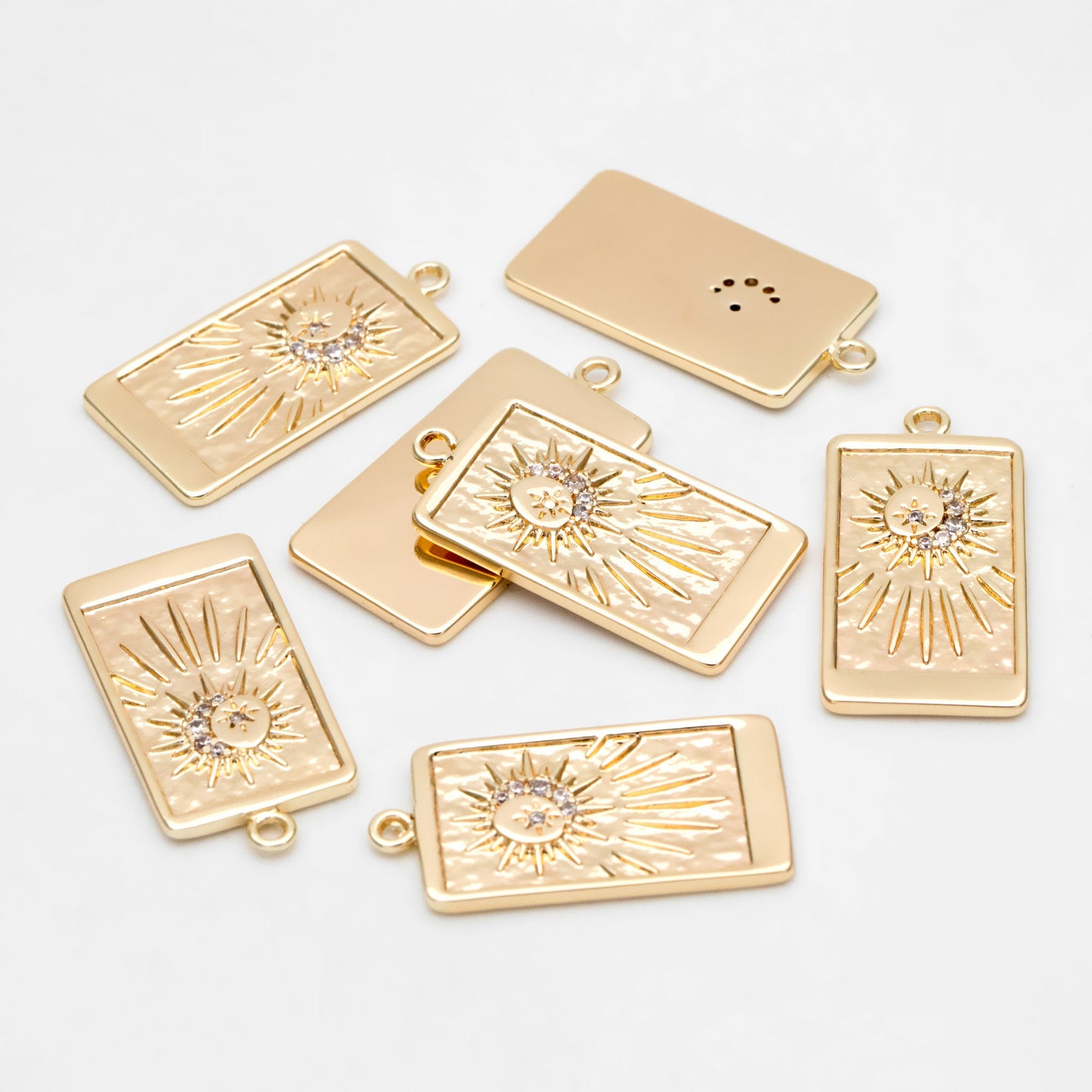 4pcs CZ Pave Gold Rectangle Charms, Sun Moon and Star Pendants (GB-2991-H)