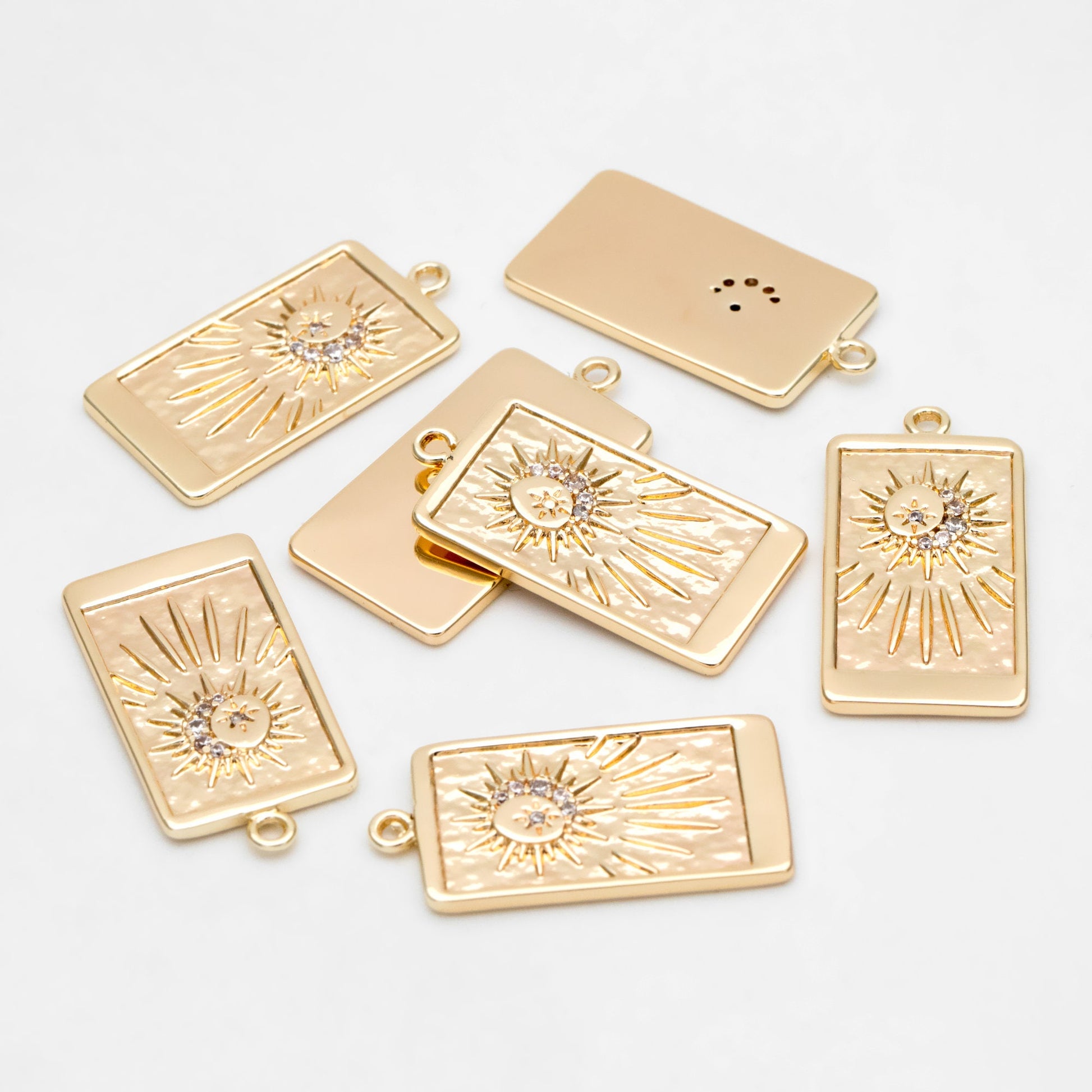 4pcs CZ Pave Gold Rectangle Charms, Sun Moon and Star Pendants (GB-2991-H)