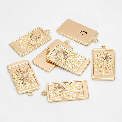4pcs CZ Pave Gold Rectangle Charms, Sun Moon and Star Pendants (GB-2991-H)