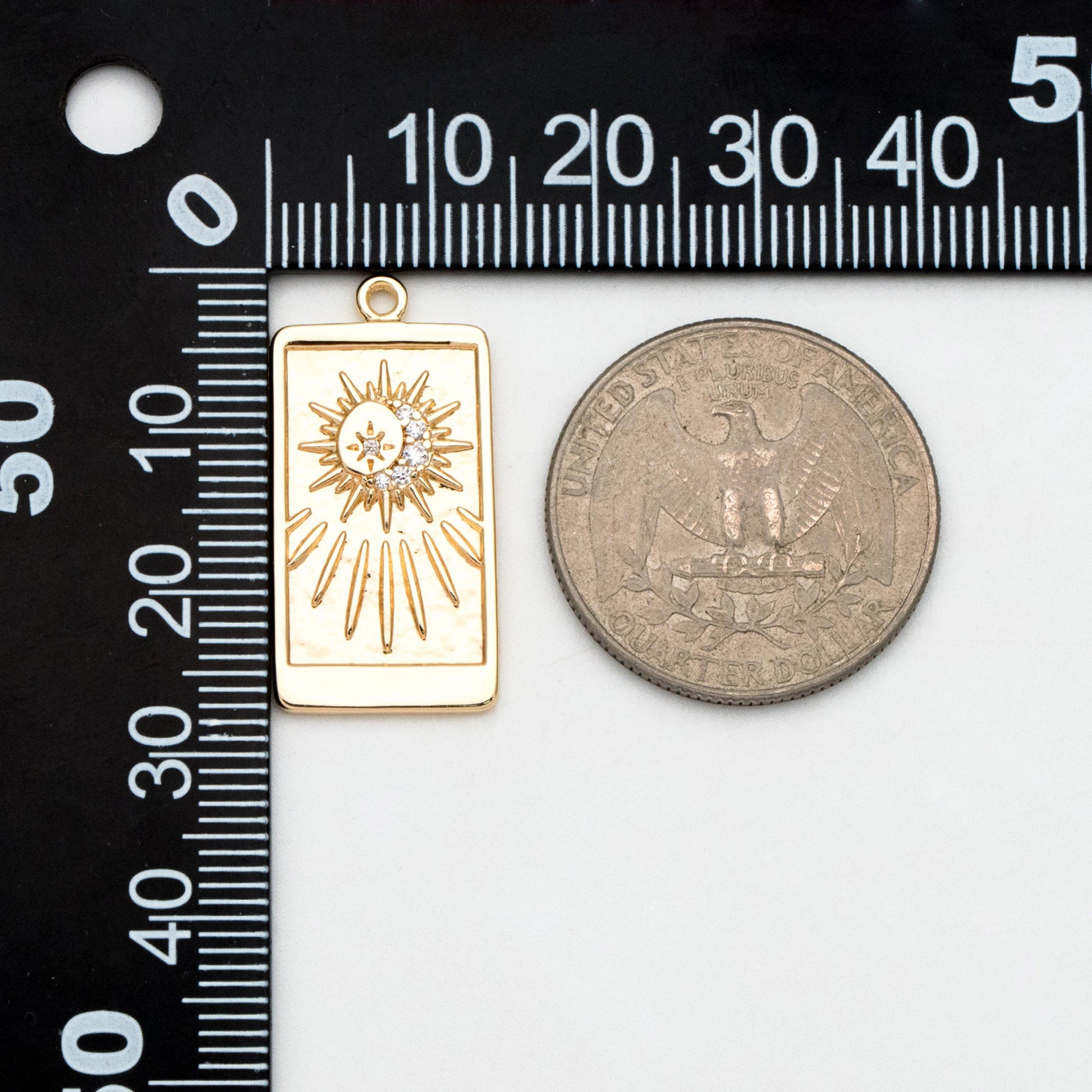 4pcs CZ Pave Gold Rectangle Charms, Sun Moon and Star Pendants (GB-2991-H)